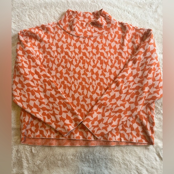 Maeve by Anthropologie Orange & Cream Mock Neck Knit Sweater Size Small - Picture 2 of 6
